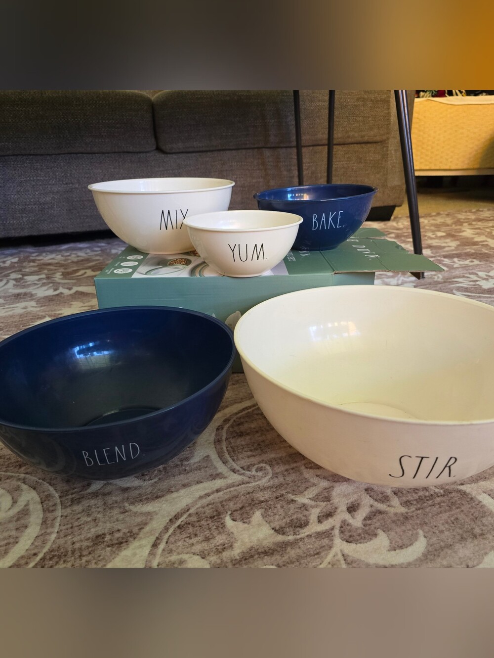 Rae Dunn Navy & White Mixing Bowl Set.